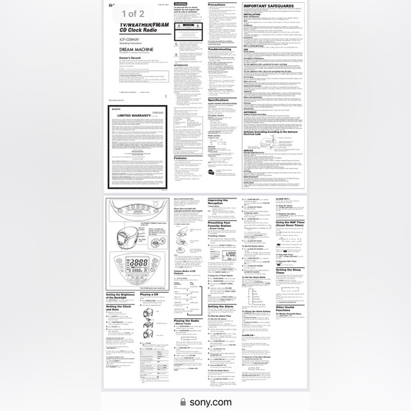 Sony Dream Machine ICF-CD843V AM/FM Weather 4-Band Radio CD Player Alarm WORKS - Picture 10 of 10